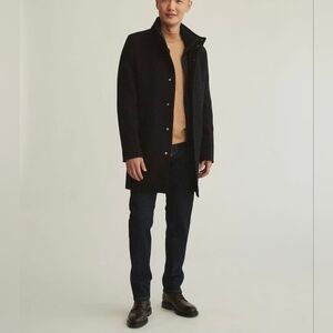 RW&CO Men's Classic Wool Blend Mock Neck Topcoat Black